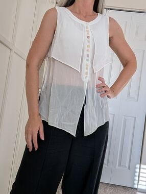 vintage DOROTHY SCHOELEN PLATINUM sheer sleeveless top S